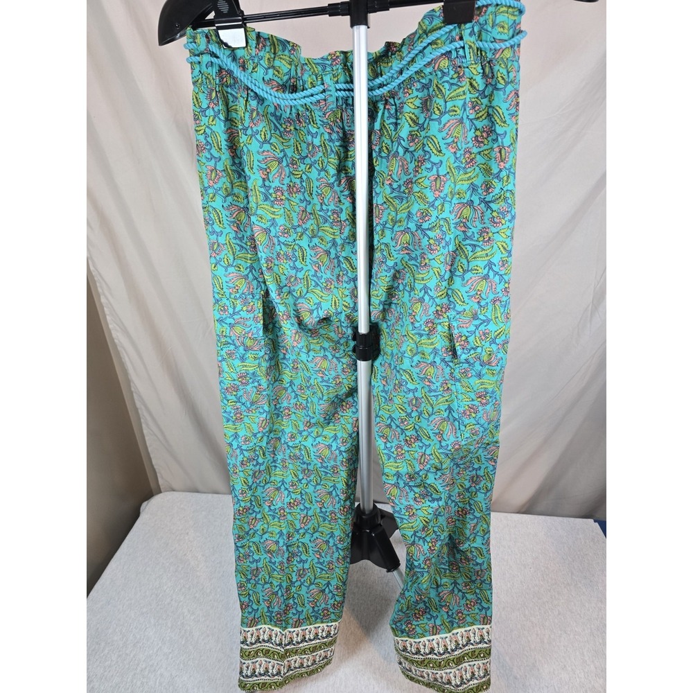 Sundance Pants Womens S Cargo Green Floral Cotton Ankle Tassel Drawstring Boho - Picture 3 of 7